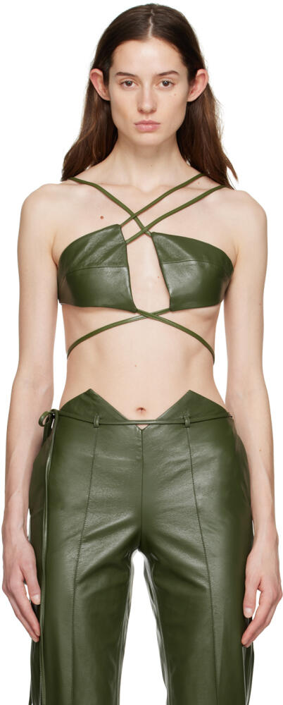 Aya Muse Green Montiva Faux-Leather Bra Cover