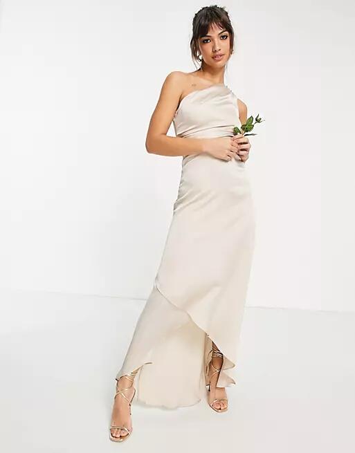 TFNC Bridesmaid one shoulder maxi dress in mink-Brown Cover