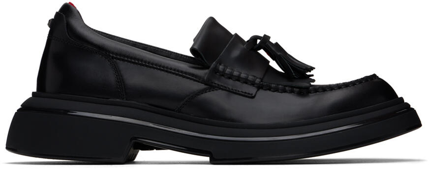 Hugo Black Leather Tassel Trim Loafers Cover