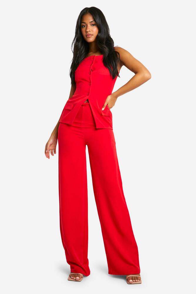 boohoo Womens Tall Drawstring Woven Wide Leg Pants - Red Cover