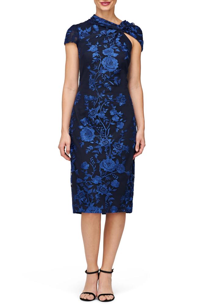 JS Collections Everleigh Floral Embroidered Cocktail Dress in Navy/Indigo Cover