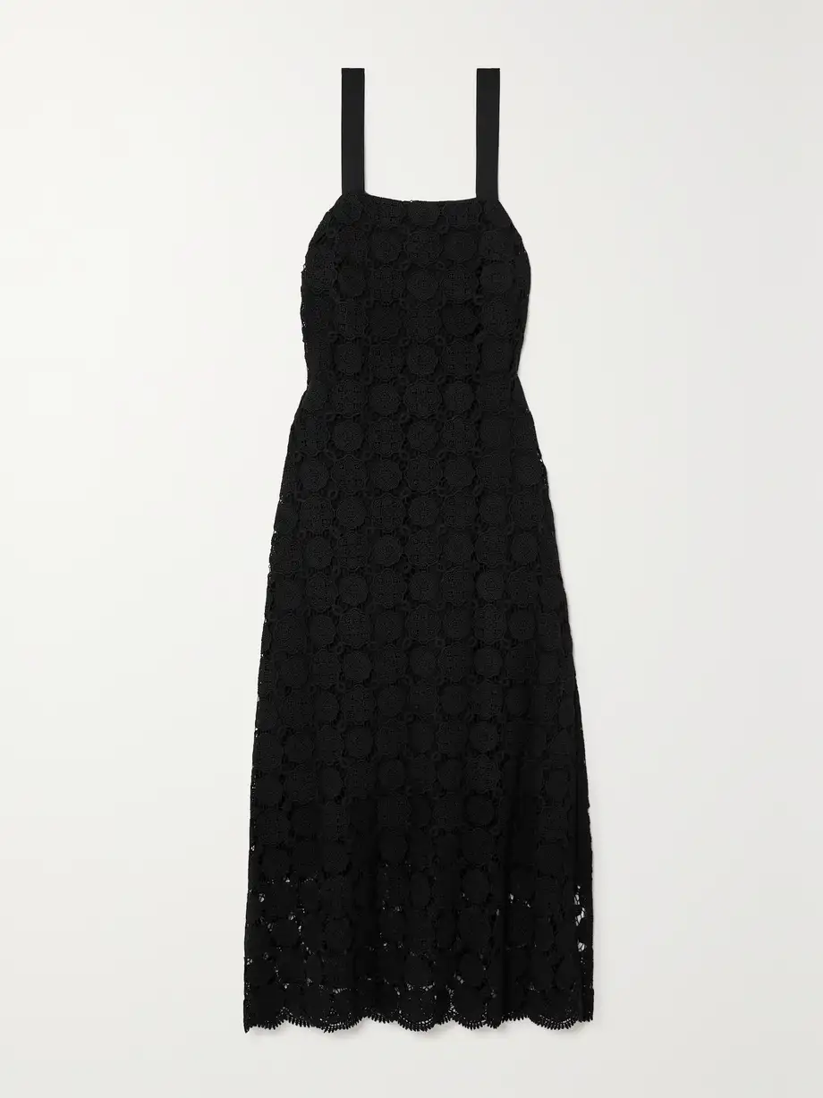 Miguelina - Blake Grosgrained-trimmed Cotton Guipure Lace Midi Dress - Black Cover