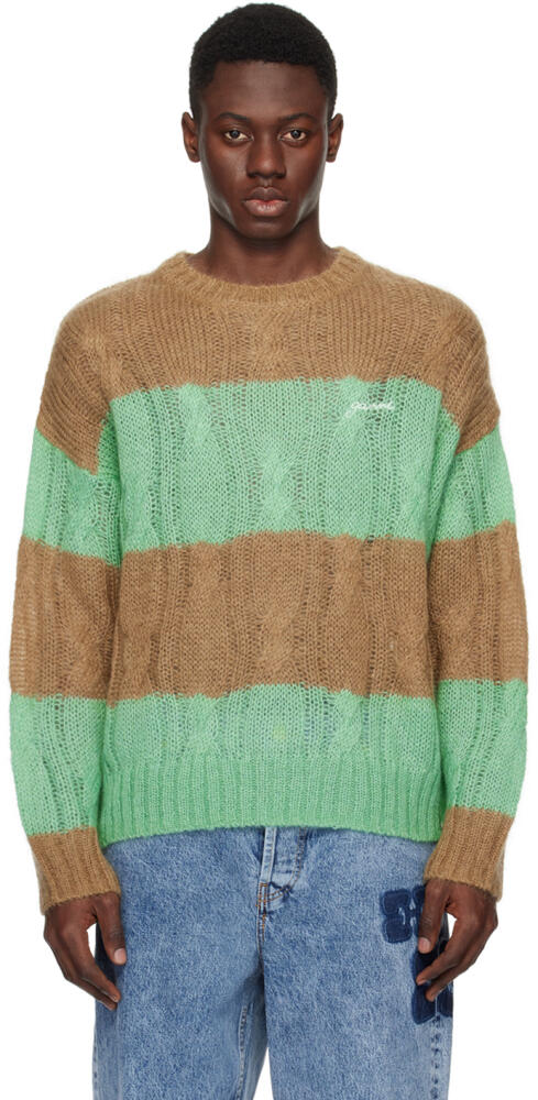 GANNI Brown & Green Striped Sweater Cover