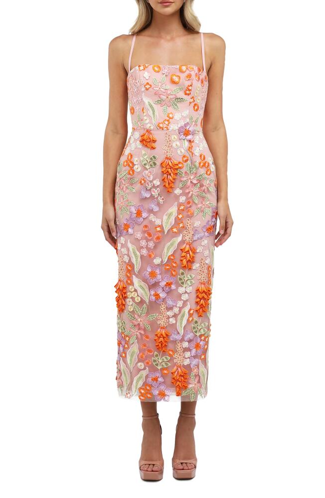 HELSI Gemma Embroidered Tulle Midi Dress in Coral/Lavender Floral Cover