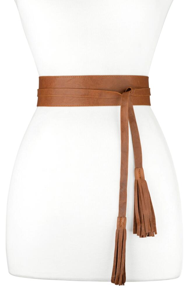 Raina Bronco Leather Wrap Belt in Cognac Cover