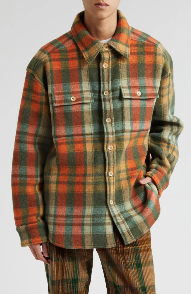 The Elder Statesman Plaid Wool Blend Felt Shacket in Camo Cover