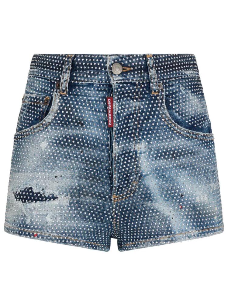 DSQUARED2 rhinestone-embellished denim mini shorts - Blue Cover