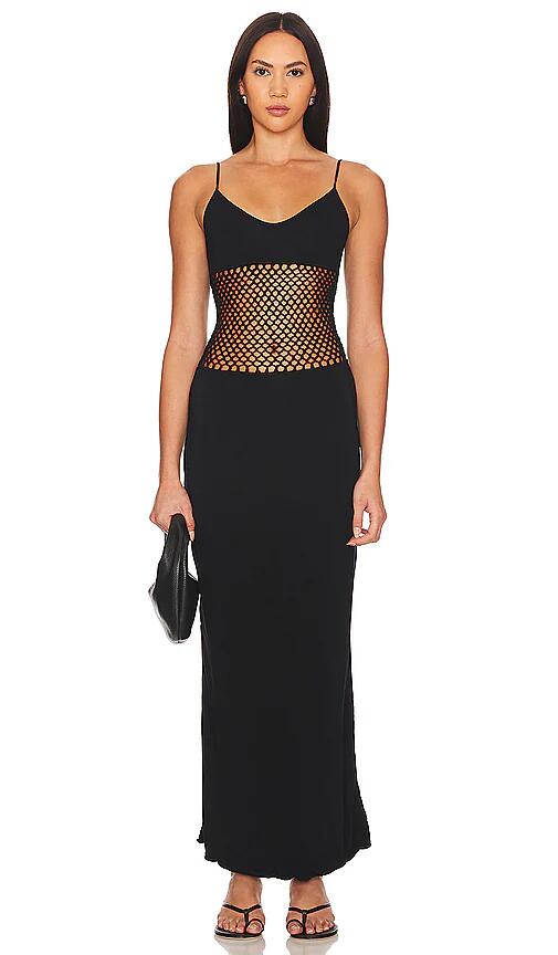 Indah Bella Solid Macrame Detail Maxi Dress in Black Cover