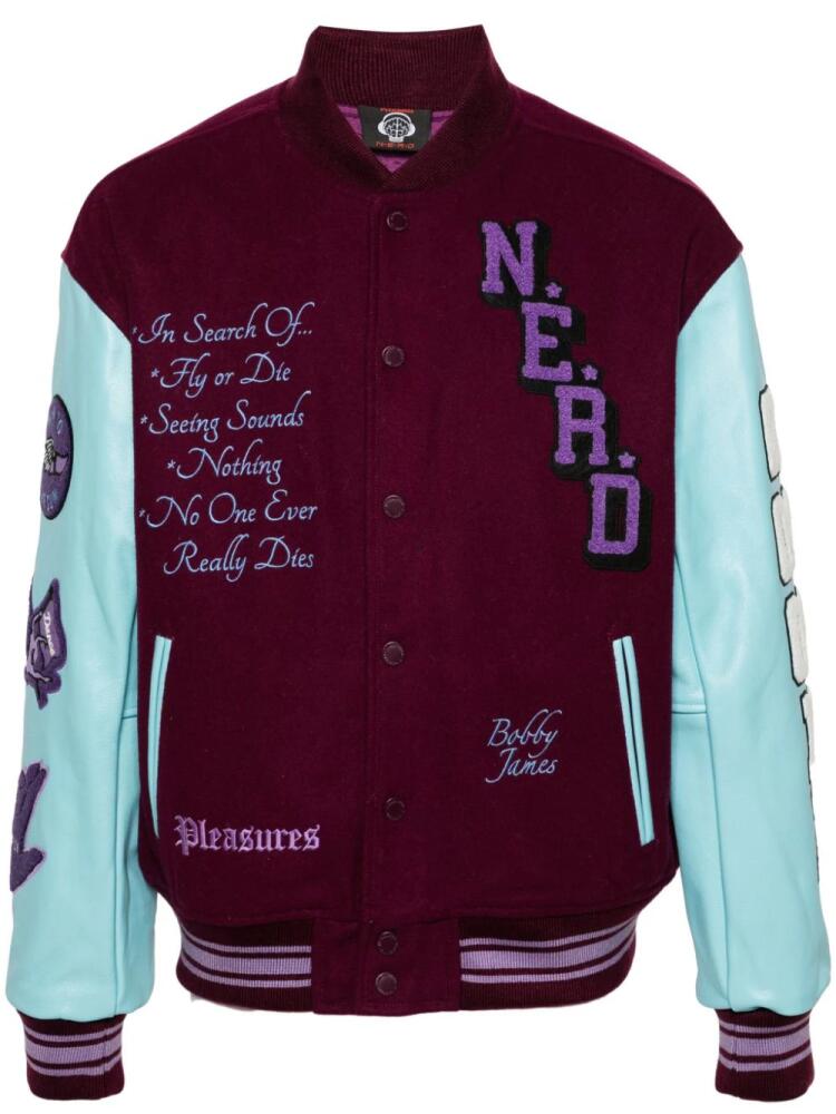 Pleasures Varsity logo-patches bomber jacket - Purple Cover