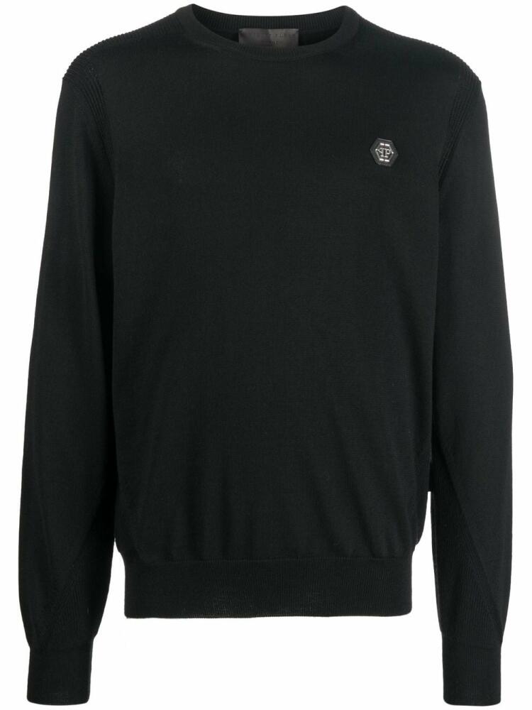 Philipp Plein logo patch merino wool jumper - Black Cover