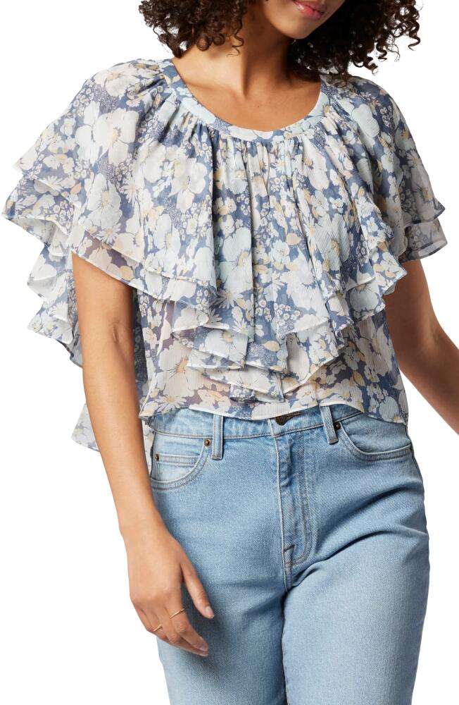 Joie Larisa Floral Ruffle Silk Blouse in Nightshadow Blue Multi Cover