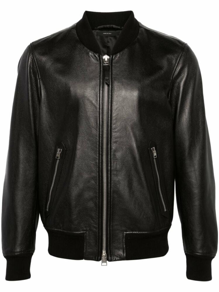 TOM FORD grained-leather bomber jacket - Black Cover