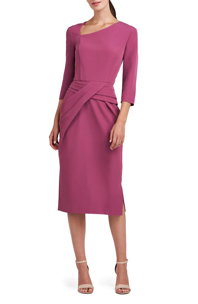 Kay Unger Alexa Asymmetric Midi Cocktail Dress in Tulipwood Cover