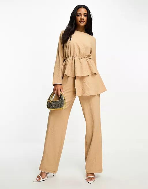 Trendyol modest jumpsuit with peplum detail in camel-Neutral Cover