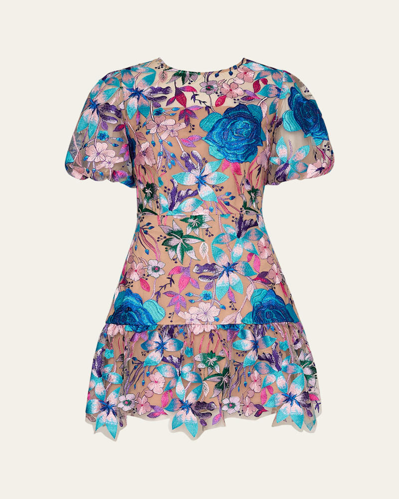 Milly Yasmin Floral-Embroidered Mesh Mini Dress Cover