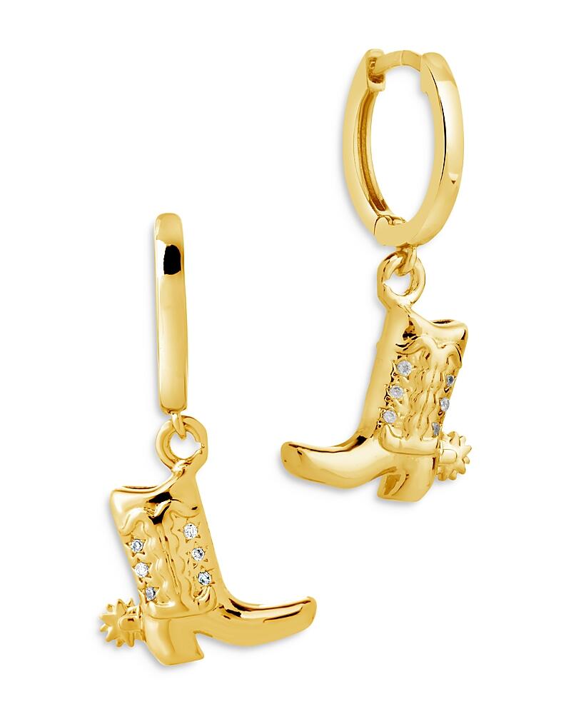 Sterling Forever Pave Cowboy Boot Charm Hoop Earrings in 14K Gold Plated Cover