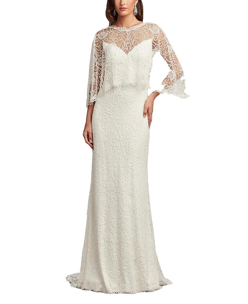 Tadashi Shoji Eagen Draped Overlay Embroidered Gown Cover