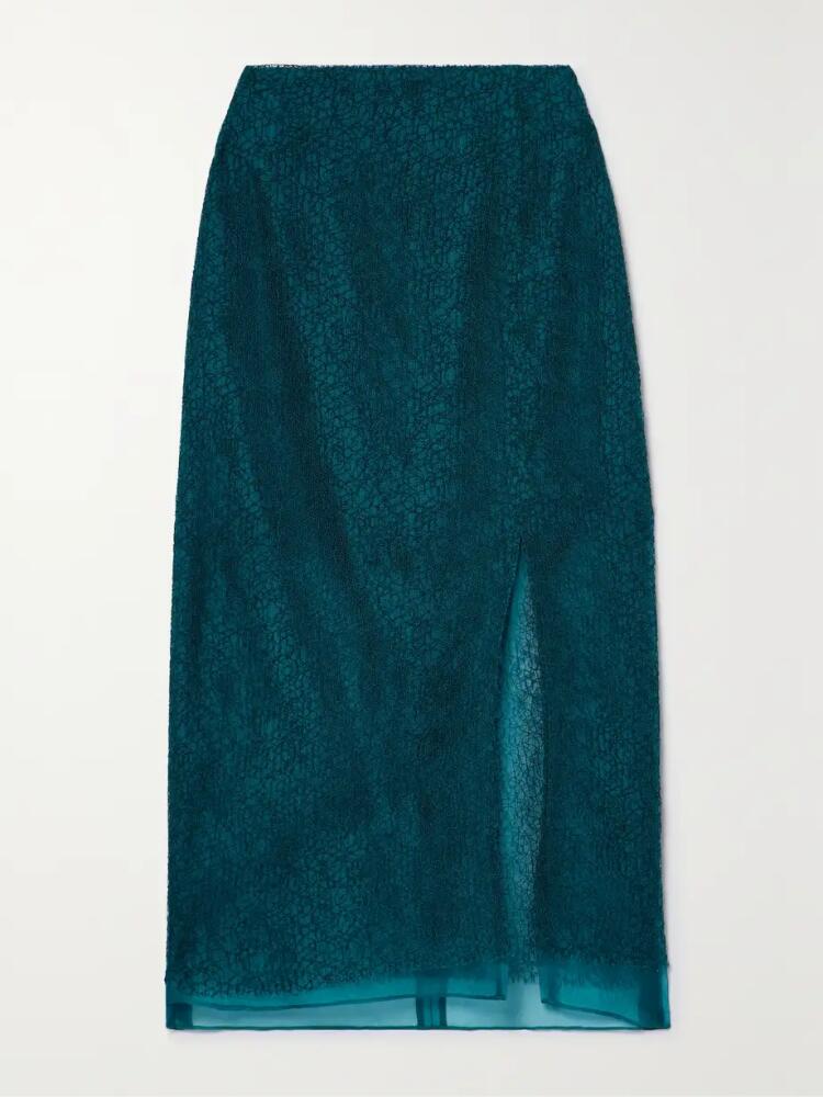 Jason Wu Collection - Layered Corded Lace And Silk-organza Midi Skirt - Green Cover