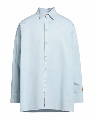 Heron Preston Man Shirt Light blue Cotton, Fiberglass Cover