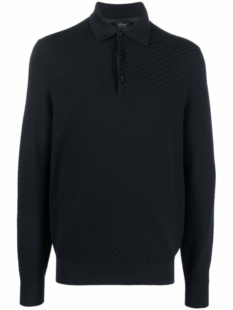 Brioni knit long-sleeve polo shirt - Blue Cover