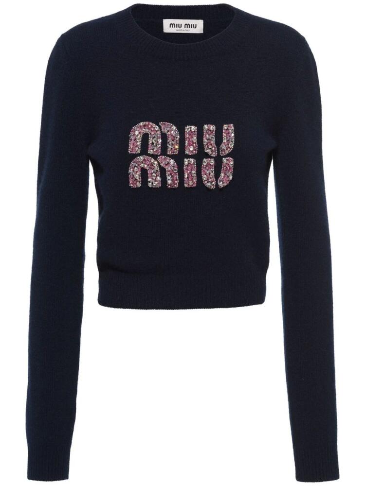 Miu Miu crystal-embellished-logo cashmere jumper - Blue Cover