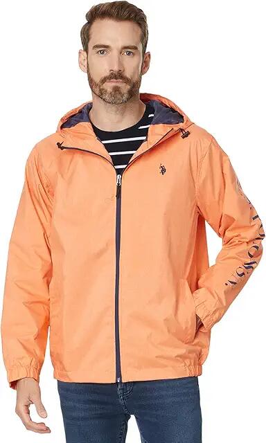 U.S. POLO ASSN. USPA Signature Sleeve Hooded Windbreaker (Orange Sand Heather) Men's Clothing Cover