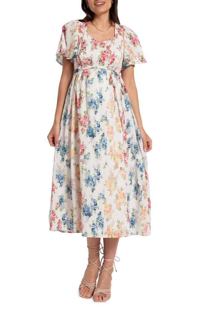 Seraphine Floral Flutter Sleeve Maternity/Nursing Midi Dress Cover