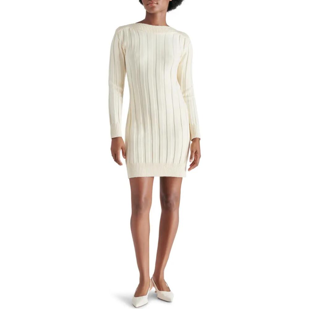 Steve Madden Suzie Wide Rib Long Sleeve Mini Sweater Dress in Cream Cover