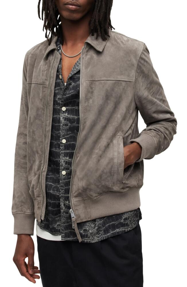 AllSaints Rashford Suede Harrington Jacket in Glass Grey Cover