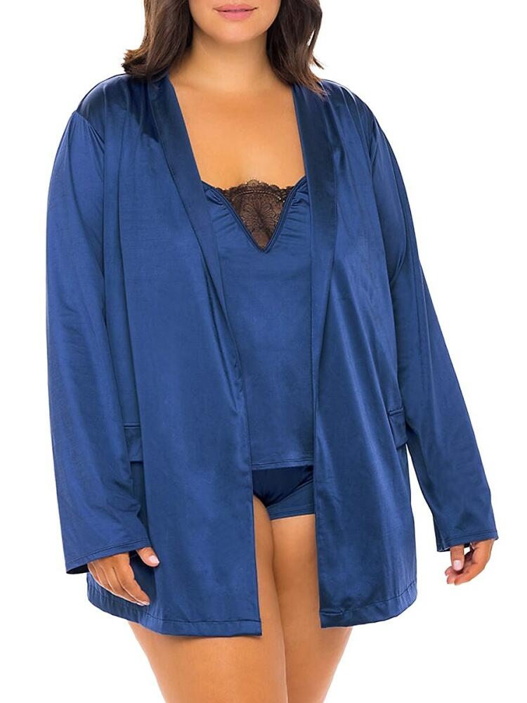 OH LA LA CHERI Women's Plus Saskia Satin & Lace Belted Robe - Estate Blue Cover