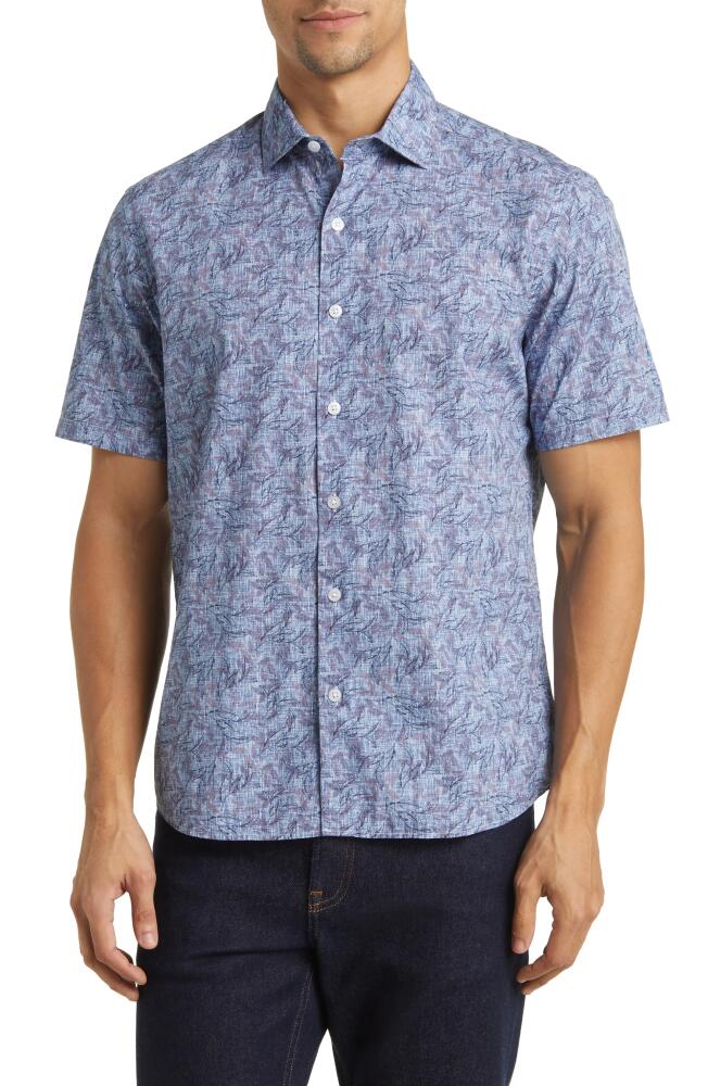 Robert Barakett Fern Leaf Print Short Sleeve Button-Up Shirt in Blue Cover