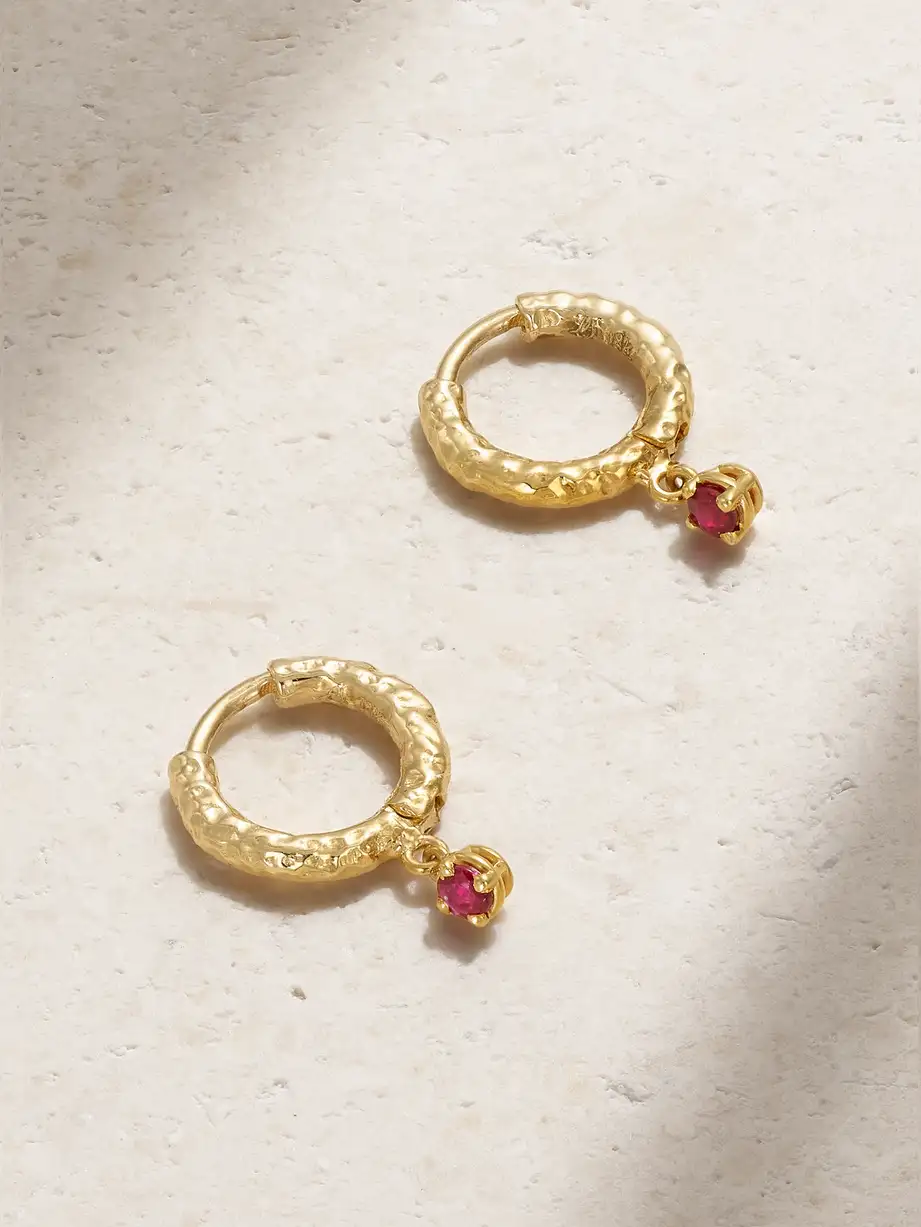 Octavia Elizabeth - + Net Sustain Micro Gabby 18-karat Recycled Gold Ruby Hoop Earrings - One size Cover