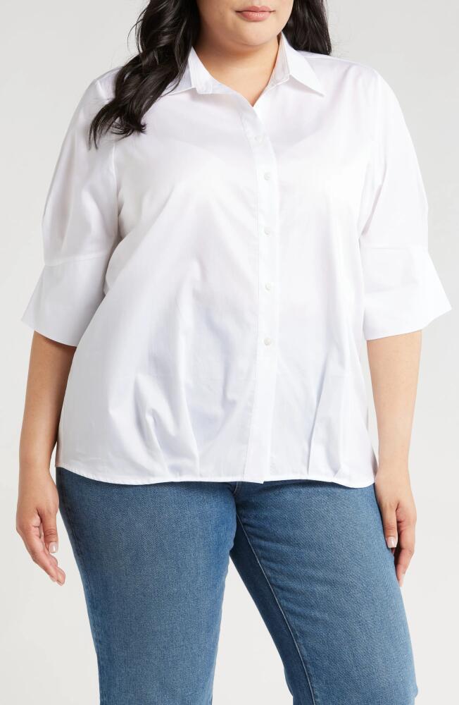 HARSHMAN Bernadina Elbow Sleeve Cotton Button-Up Shirt in White Cover