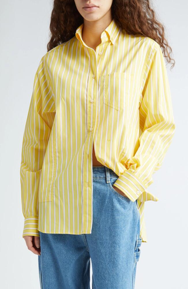 Saks Potts William Stripe Cotton Button-Down Shirt in Yellow Melon Stripe Cover