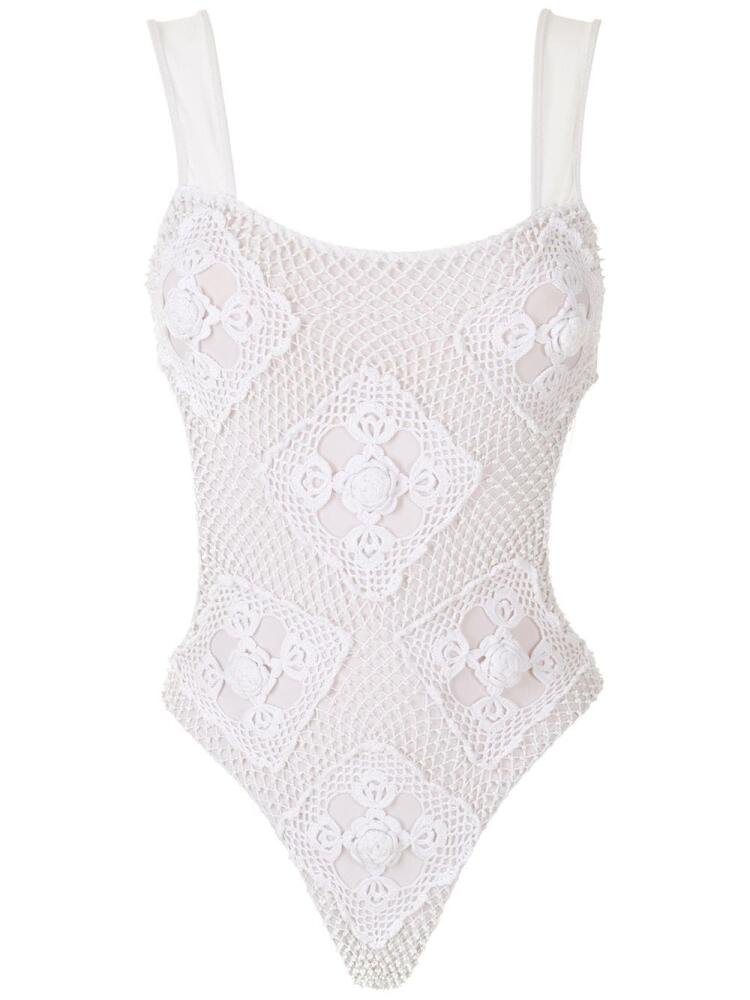 Amir Slama beading cut-out one-piece - White Cover