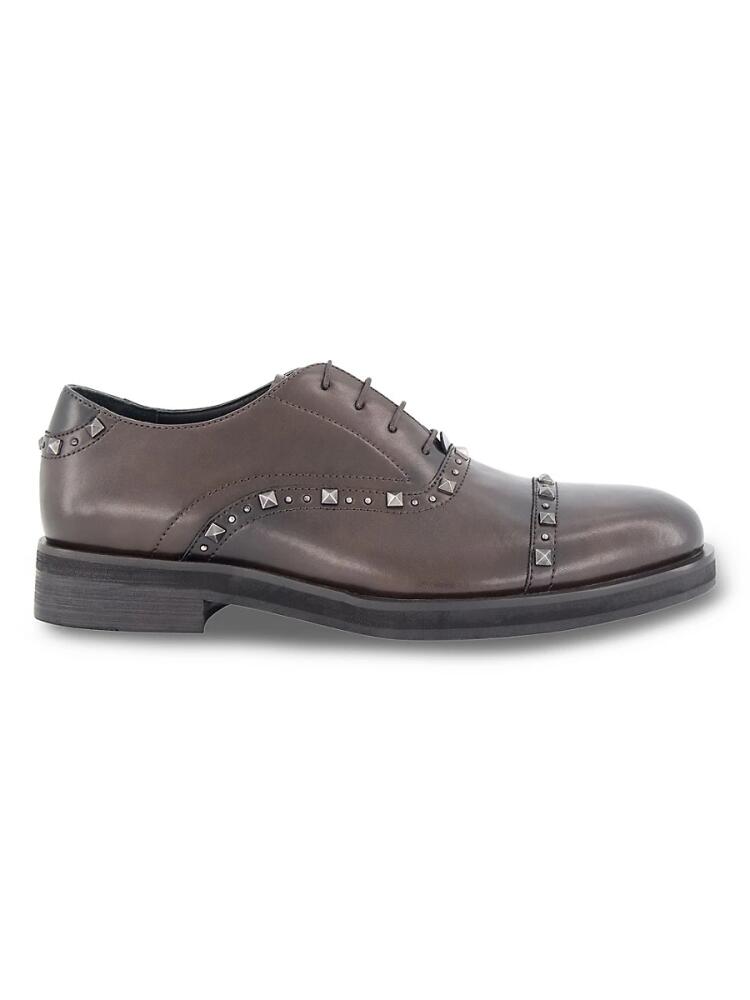 Karl Lagerfeld Paris Men's Studded Leather Oxfords - Brown Cover