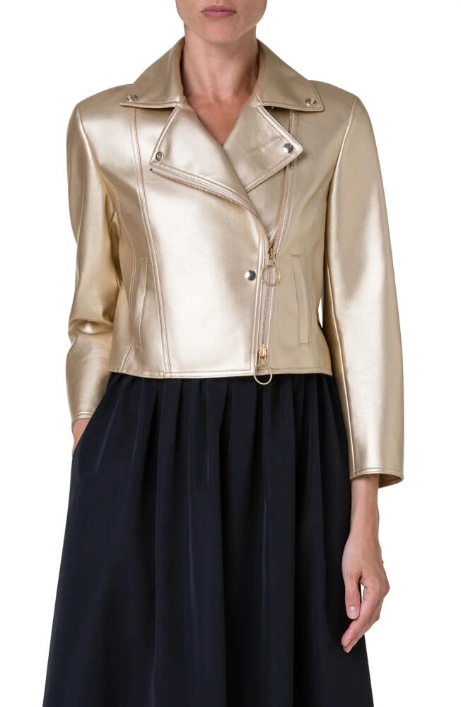 Akris punto Metallic Faux Leather Moto Jacket in Gold Cover