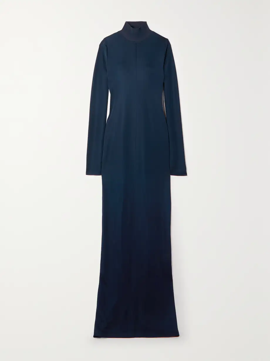 SAINT LAURENT - Jersey Turtleneck Maxi Dress - Blue Cover