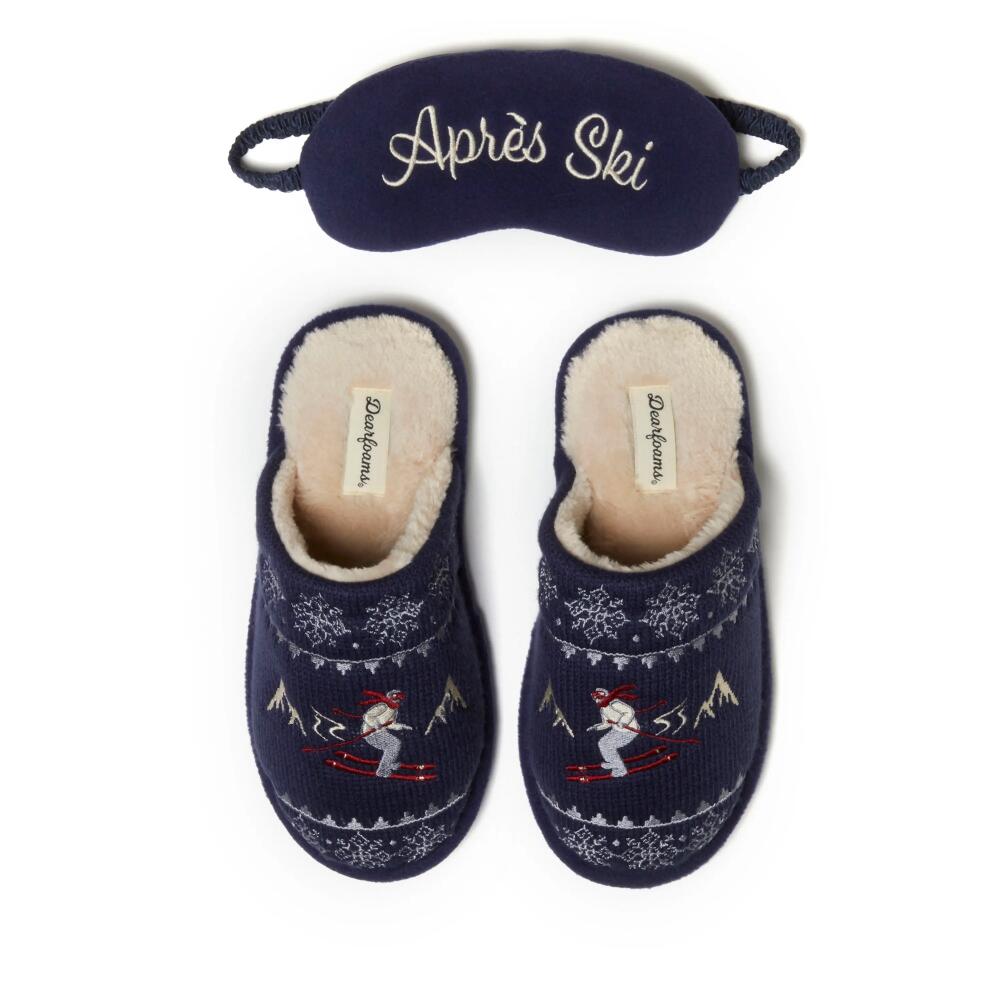 DEARFOAMS Novelty Christmas Knit Scuff Slipper and Eyemask Gift Set in Peacoat Cover