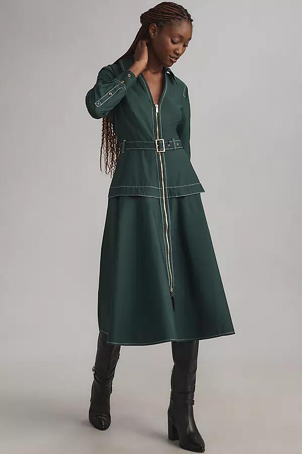 By Anthropologie Long-Sleeve Belted Front-Zip Midi Dress Cover