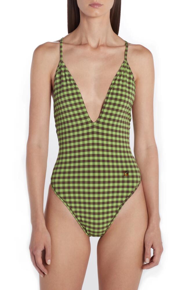 Fendi Gingham One-Piece Swimsuit in F1Akz Pine Cover