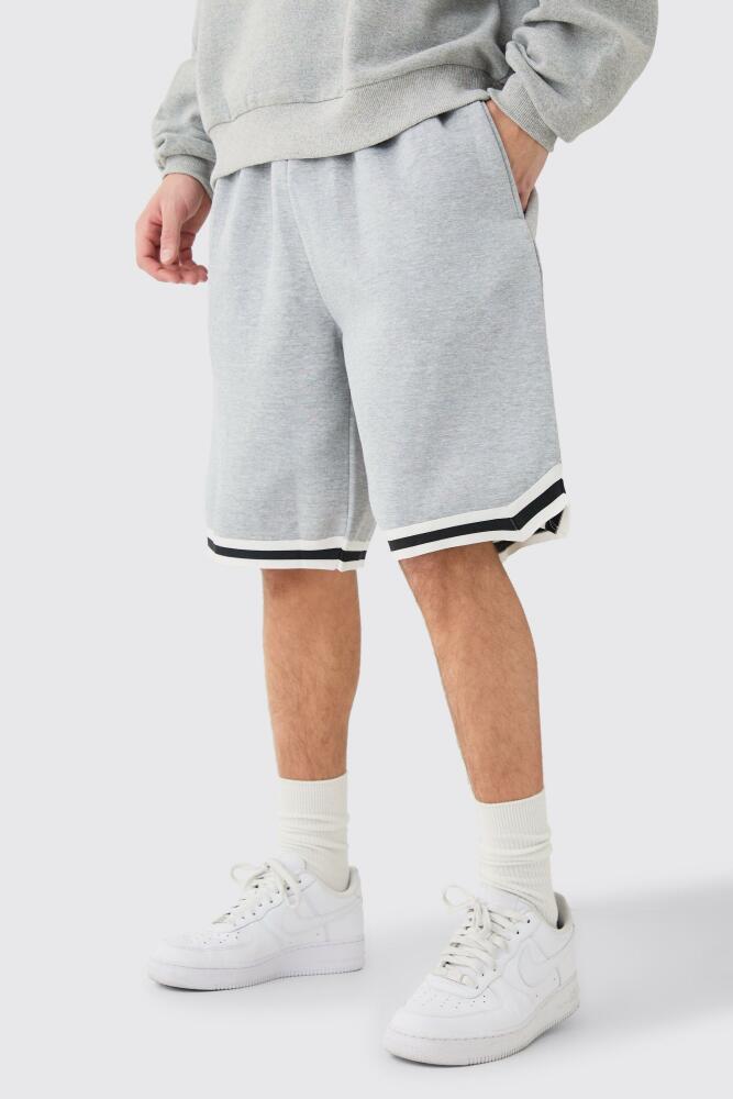 boohoo Mens Oversized Jersey Knit Tape Basketball Short - Grey Cover