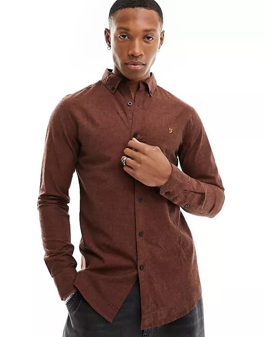 Farah steen slim fit brushed shirt in burgundy-Red Cover