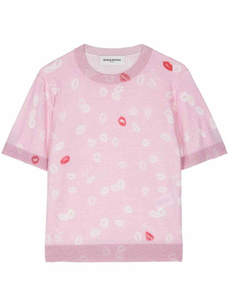 Sonia Rykiel mouth-print knitted T-shirt - Pink Cover