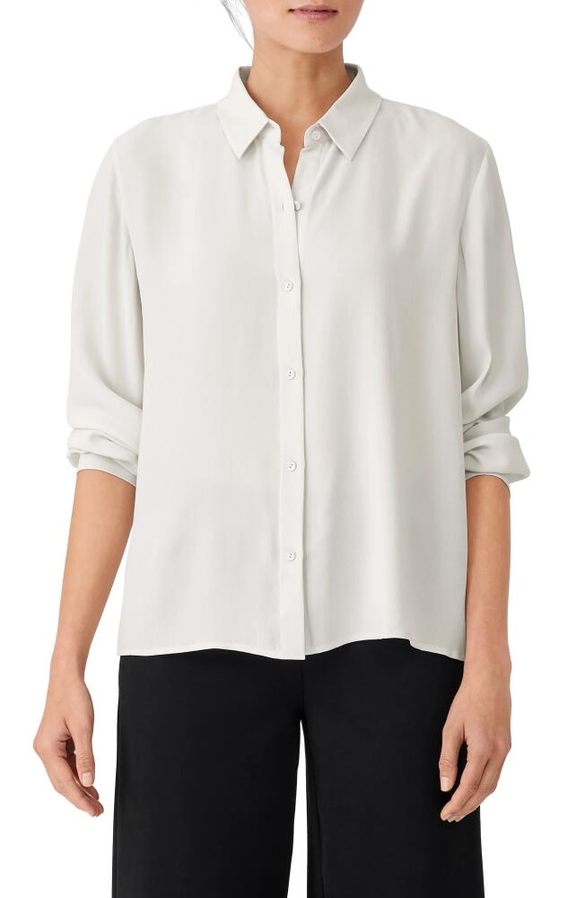 Eileen Fisher Classic Collar Easy Silk Button-Up Shirt in Bone Cover