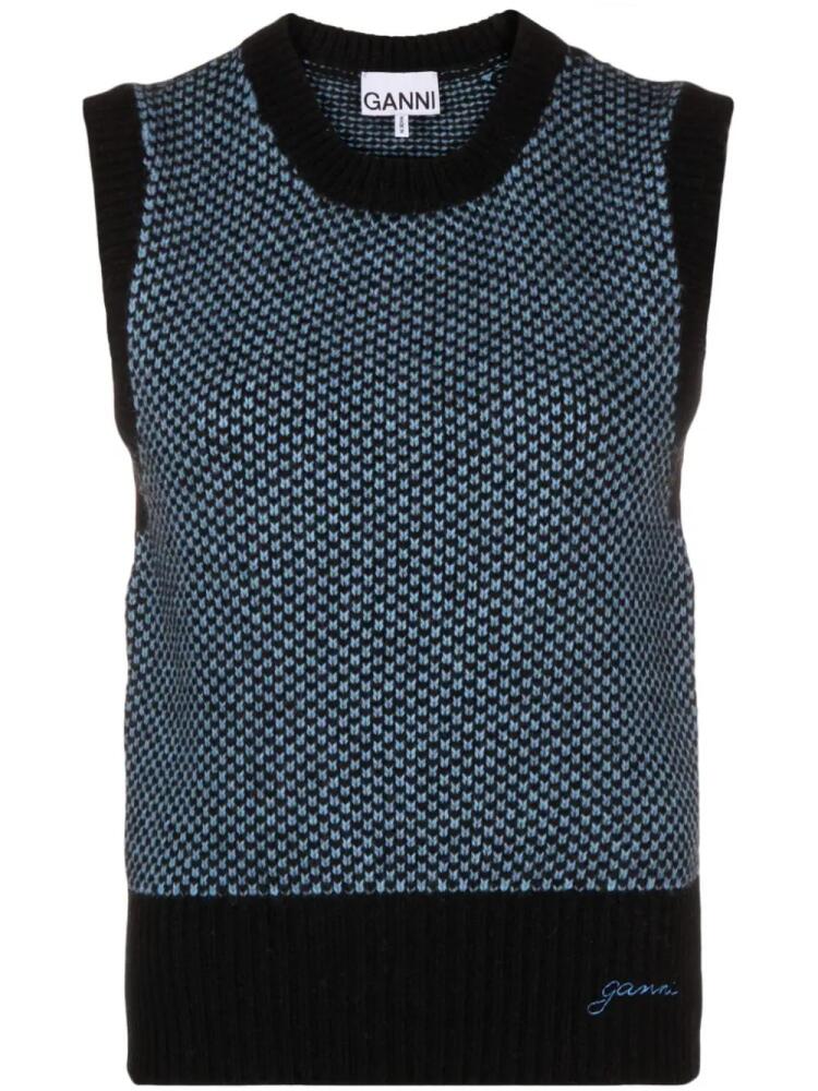 GANNI logo-embroidered knitted sweater vest - Blue Cover