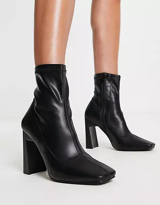 Public Desire True square toe heeled ankle boots in black Cover