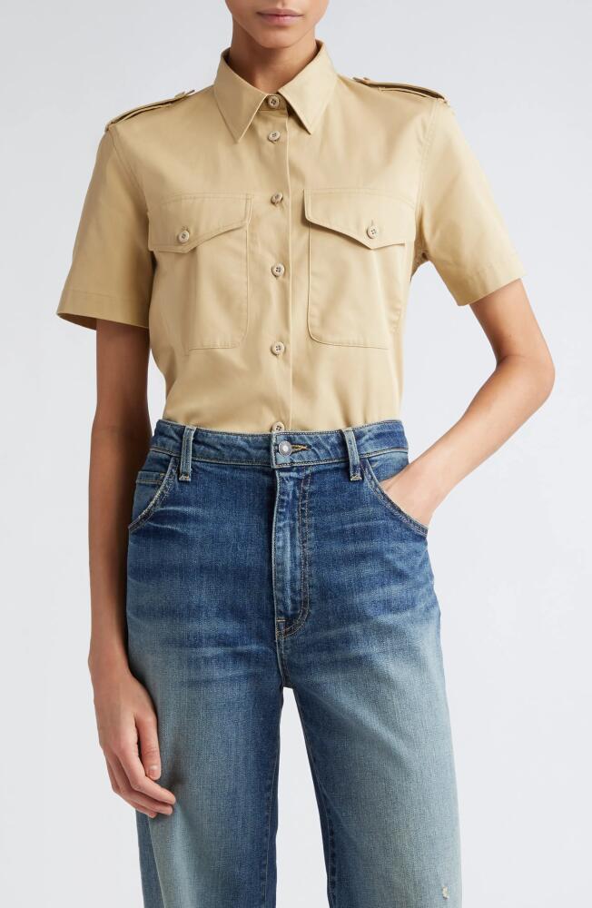 Nili Lotan Natalie Cotton Military Shirt in Desert Khaki Cover