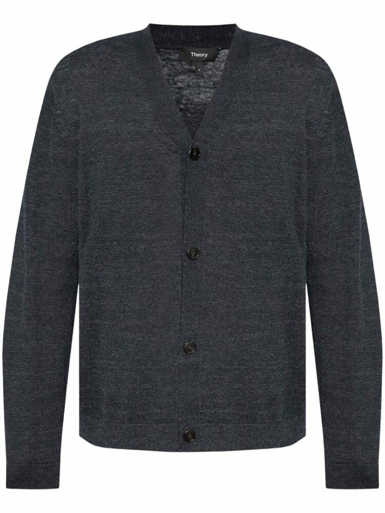 Theory V-neck linen-blend cardigan - Blue Cover