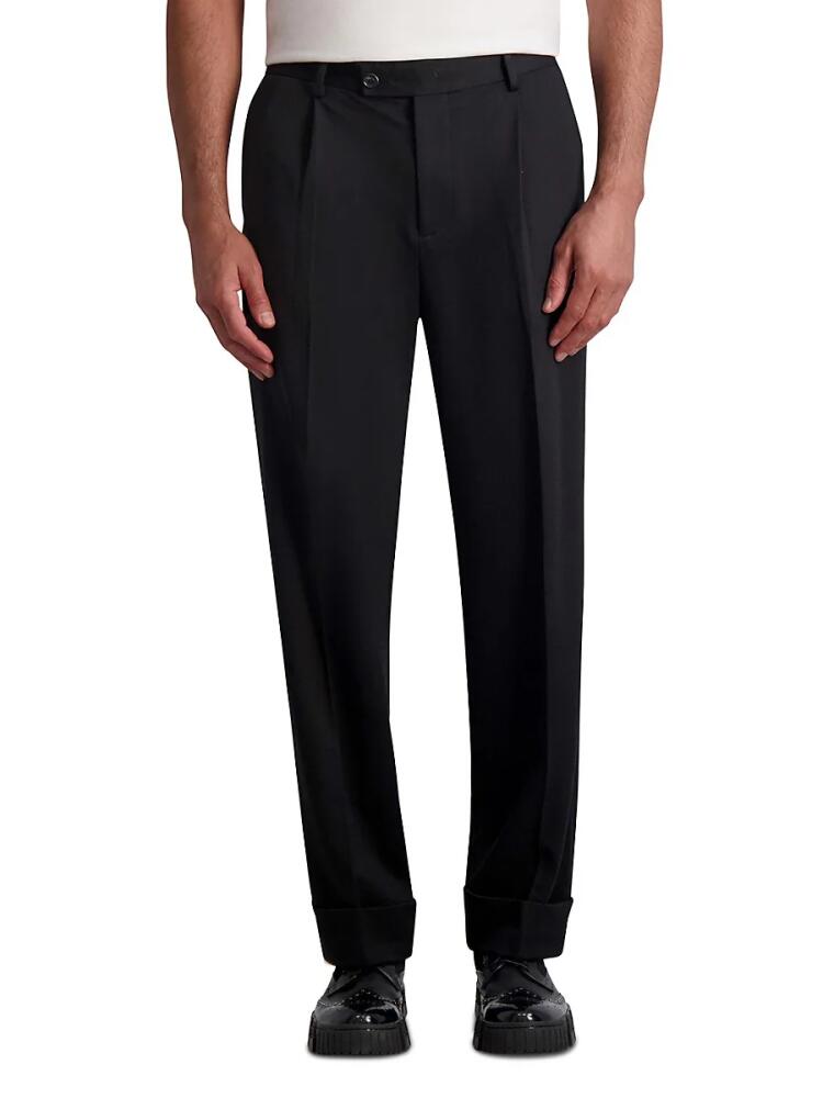 KARL LAGERFELD PARIS WHITE LABEL Men's Pleated Loose Fit Dress Pants - Black Cover